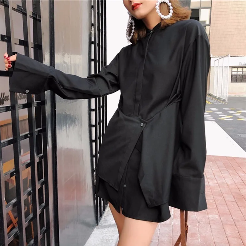 TWOTWINSTYLE Лоскутная рубашка крест Блузка женская с длинным рукавом Повседневные рубашки Топы Женская модная одежда корейская Осень новинка