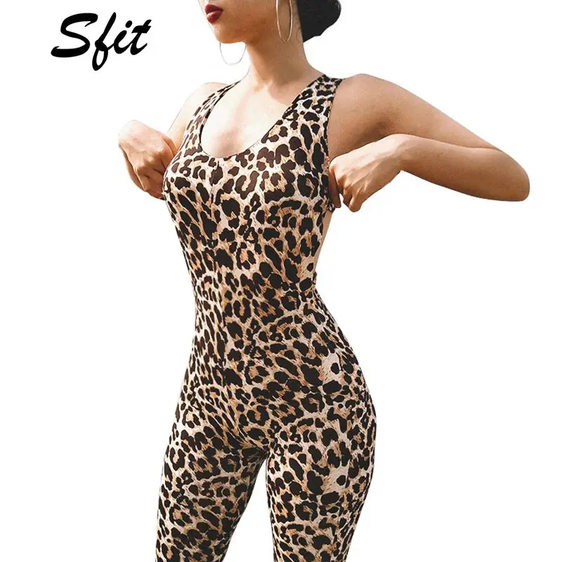 Женский комбинезон с леопардовым принтом Sfit спортивная повязка без рукавов