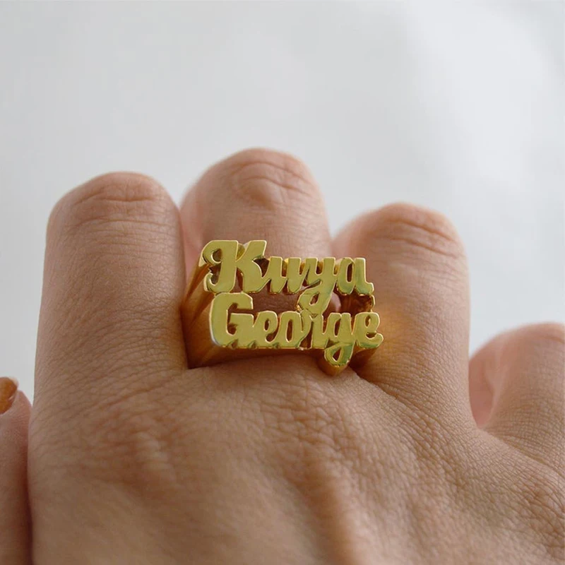 Lateefah Fashion Custom Gold Silvery Ring Bold Names Ring Word Name Couples Personality Double Name Rings Jewelry Birthday Gift