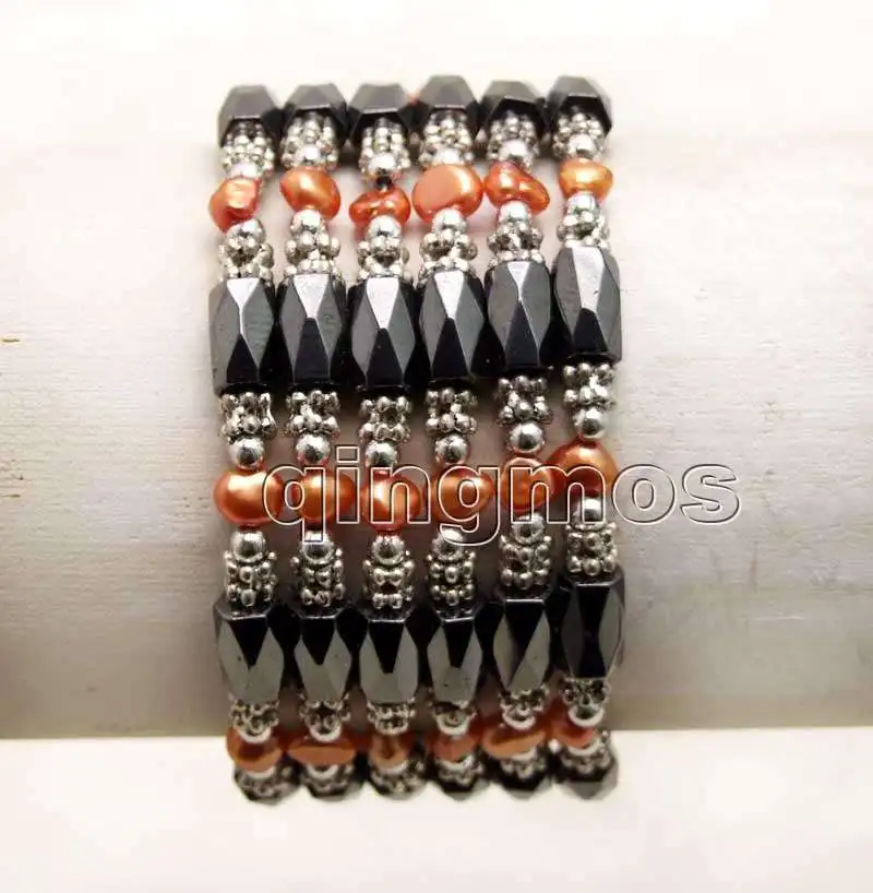 4-5 мм красный барокко натурального пресноводного жемчуга и Черный Гематит