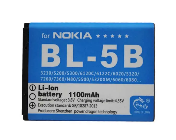 BL 5B батарея для Nokia 3230 5070 5200 5140 5500 5300 6020 6021 6060 6070 6080 6120 7260 7360 N80 N90 Donglilong|Аккумуляторы