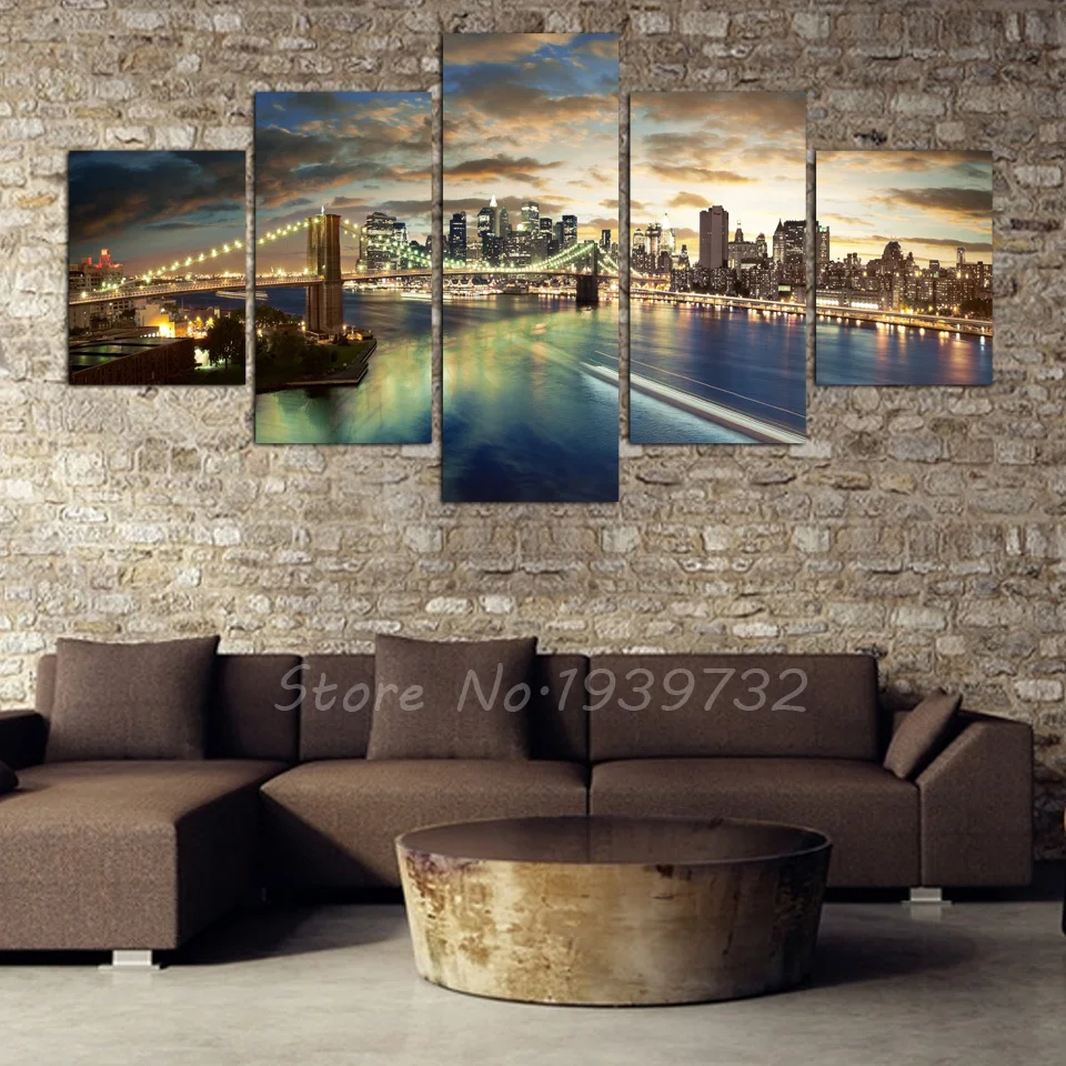 Бесплатная Доставка 5 панелей высокого качества Нью Йорке пейзаж холст Домашний