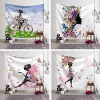 butterfly wall hanging tapestry cartoon girl pink wing bird umbrella bicycle wall art decor blanket beach yoga mat table cloth