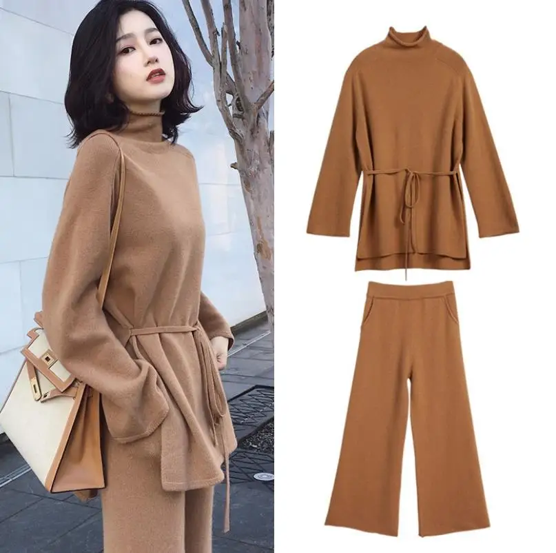 

Women 2 Piece Pant Set Casual Pants Suit top+Pants loose Knit suit