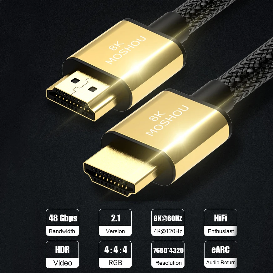 MOSHOU HDMI 2,1 ARC видео кабели 8K@ 60Hz 4K@ 120Hz 48 Гбит/с Полоса пропускания 8K шнур для усилителя ТВ высокой четкости мультимедийный интерфейс