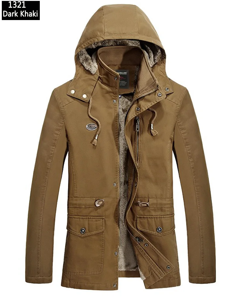 1321-dark khaki Зимняя мужская куртка, толстая, с капюшоном, хлопок, флис, куртка, пальто, мужская, мульти-карман, повседневная, теплая, парка, ветровка, куртка для мужчин, размер M~ 5XL - Цвет: 1321-dark khaki