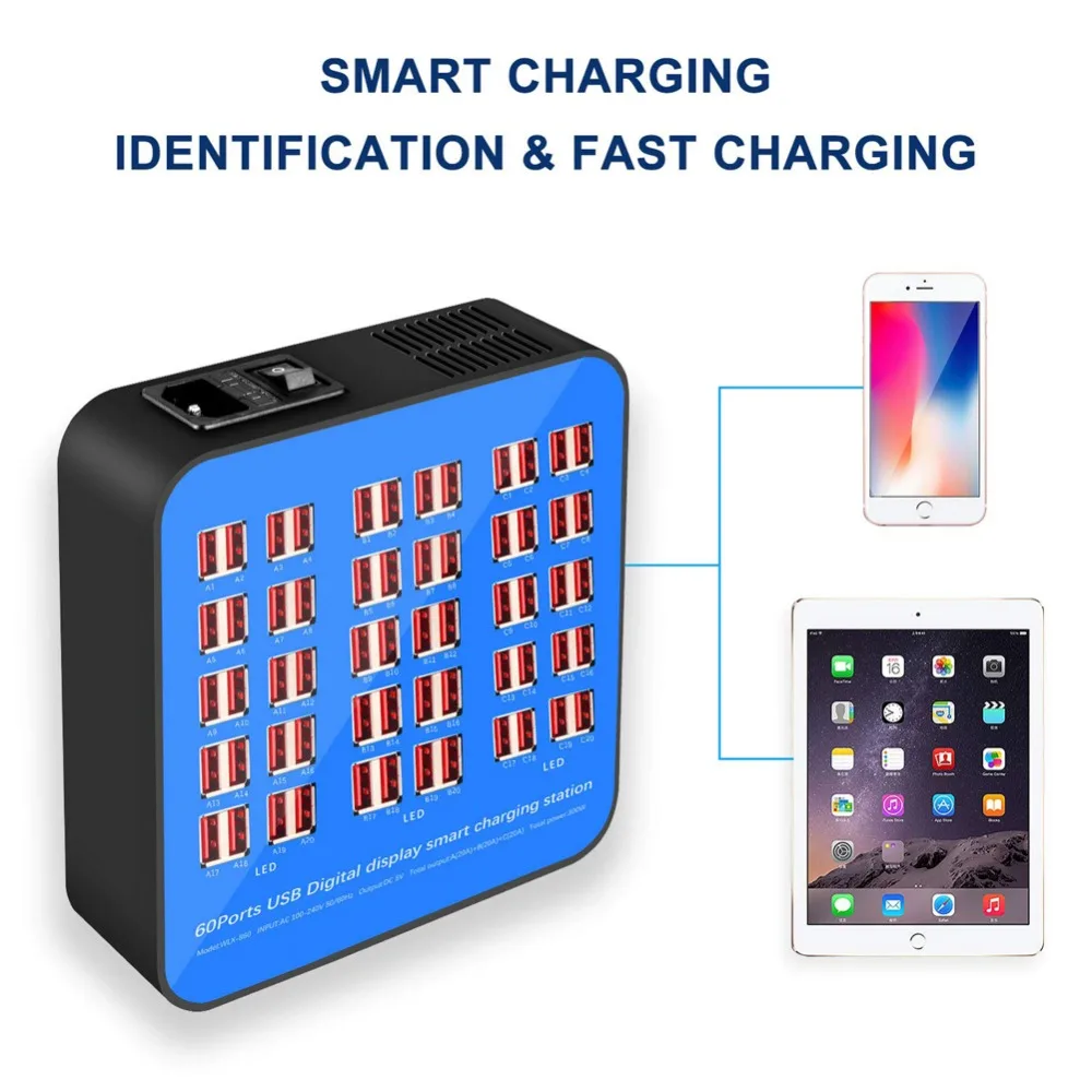 Смарт 60 портов USB концентратор зарядная станция розетка питания мульти порт скорость настенное зарядное устройство док-станция зарядное устройство адаптер