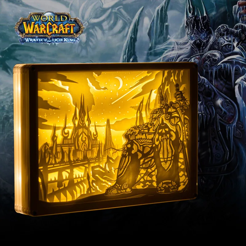 Бумага резьба ночные светильники World of Warcraft Arthas LED Настольная лампа прикроватные