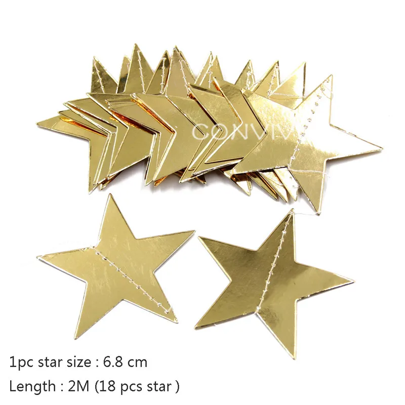 Foil Gold Star 1 комплект Золотая бумага звезда круглые гирлянды с баннерами 2 м день рождения цепочка баннер украшения занавеска Свадебная вечеринка Декор комнаты поставки - Цвет: Foil Gold Star