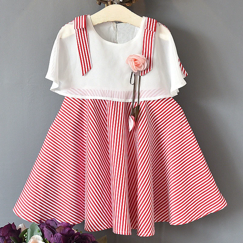 Платья для девочек 2018 Новая летняя детская одежда девушки мода полосатый шифон
