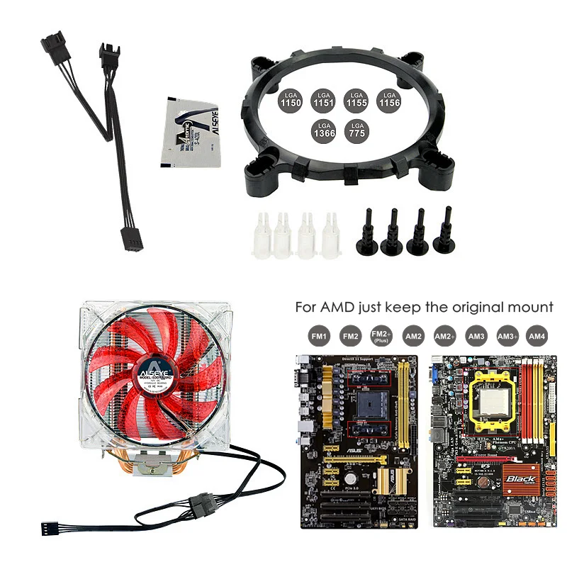 ALSEYE кулер 4 тепловые трубки двойной 4pin вентилятор Процессор кулер для LGA 1155,1156, 1151, AM2, AM3, AM4