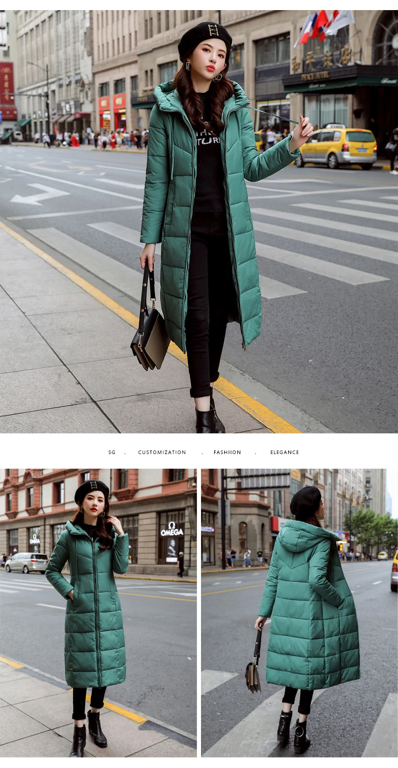 30 градусов Женская куртка X-long Parkas, плюс размер, M-6XL, повседневная плотная теплая куртка X-long с капюшоном, верхняя одежда