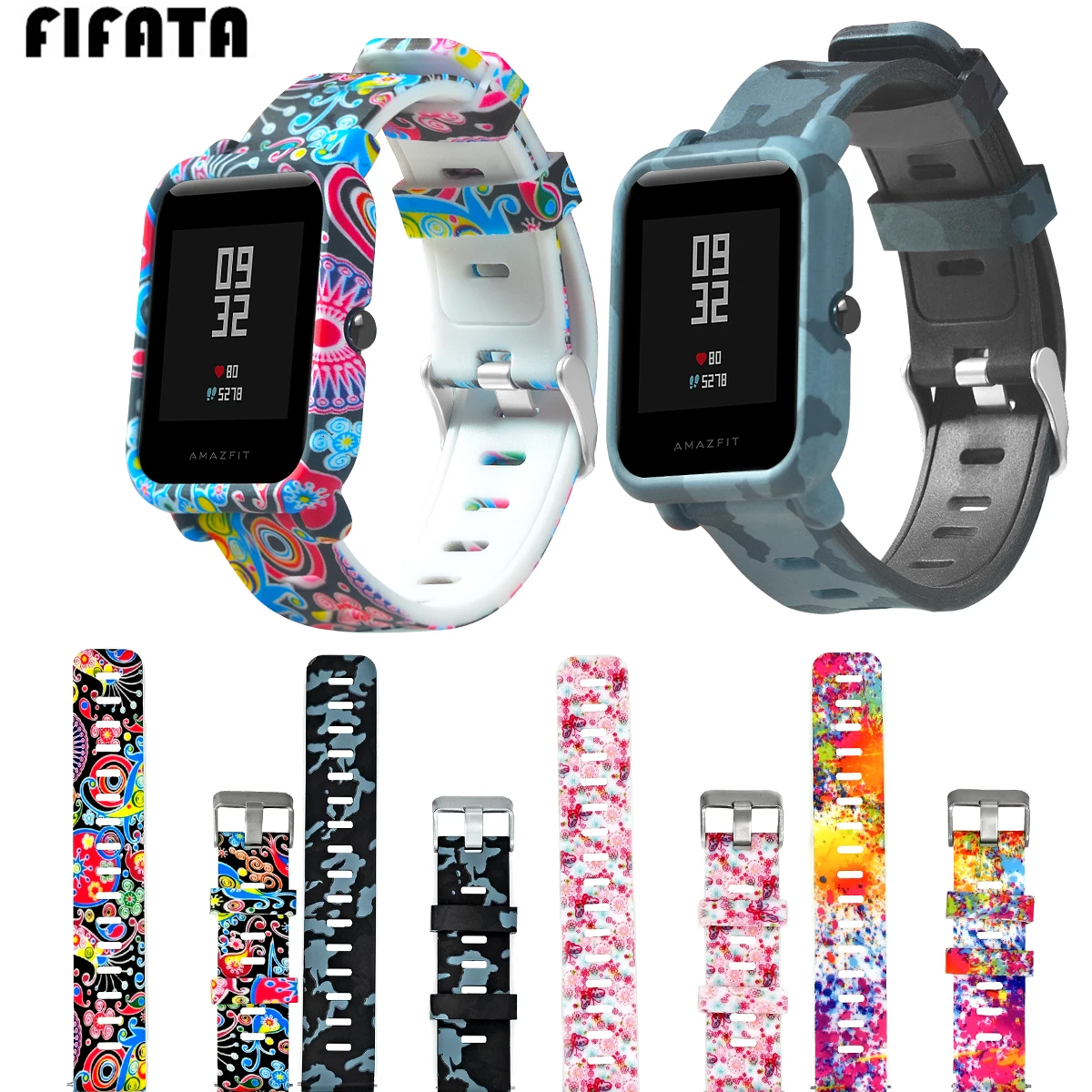 FIFATA 20 мм Цветной силиконовый ремешок для часов для Xiaomi Huami Amazfit Bip Youth/huawei Watch2 чехол для часов+ ремешок для 20 мм