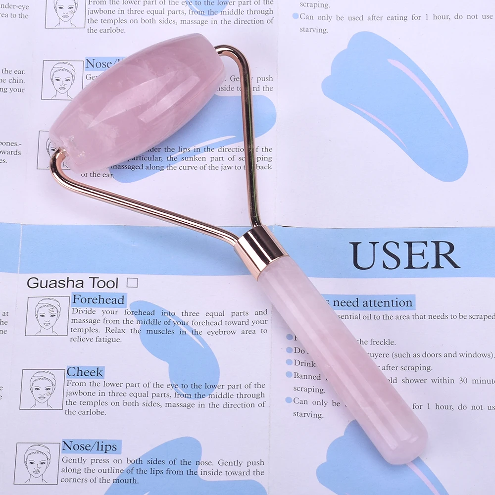 Натуральный розовый КВАРЦЕВЫЙ массажер ролик камень нефритовый удаление морщин