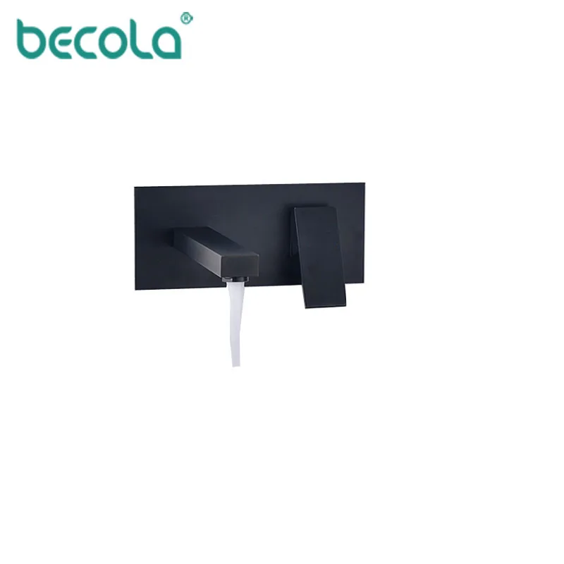 BECOLA оптом и в розницу простой стиль Матовый Черный латунный настенный смеситель с одной ручкой смеситель Горячая и холодная вода - Цвет: square
