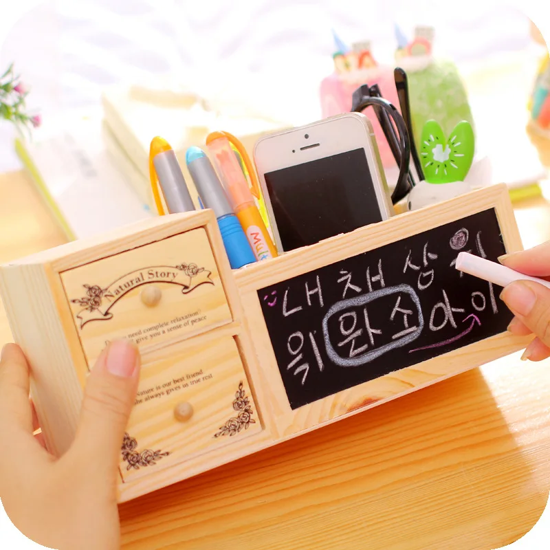 

Kawaii Large Wooden Capacity Desk Pen Holder Pencil Makeup Storage Box Desktop Organizer Stand Case School Office Stationery