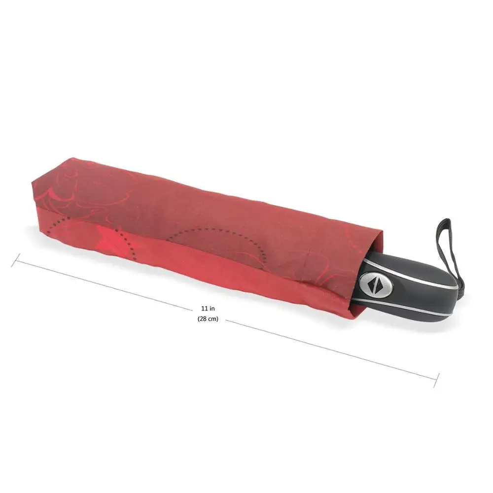 

Fully Automatic Red Flower Pattern Umbrella Rain Sun Protection Women Umbrella Anti-UV Three Folding High Quality Parasol