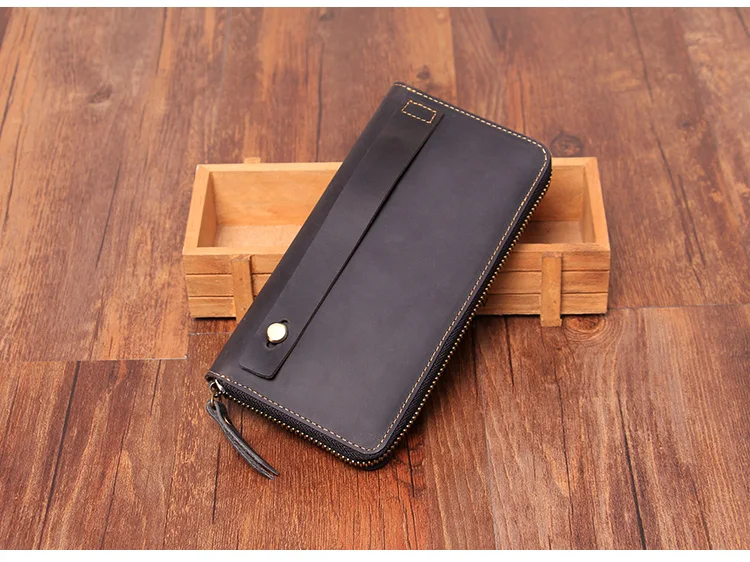 Vintage Crazy horse Genuine Leather Wallet Men Purse Long style Clutch Bag Male wallet zip around | Багаж и сумки