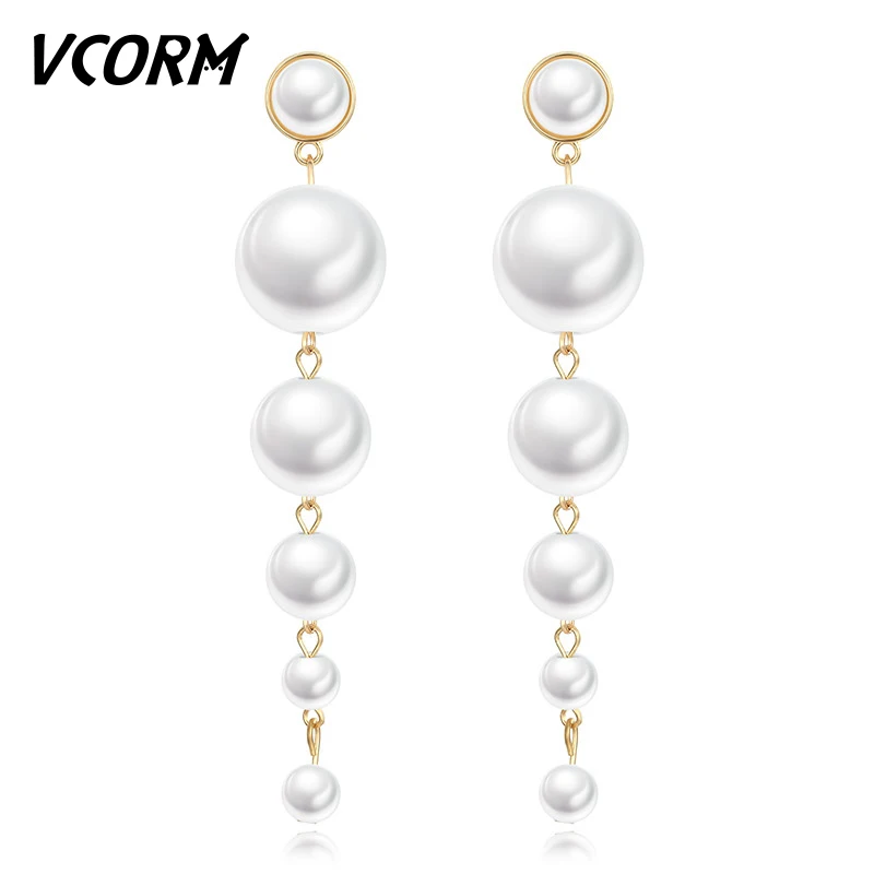 VCORM модные роскошные серьги-капли с искусственным жемчугом для женщин свадебной