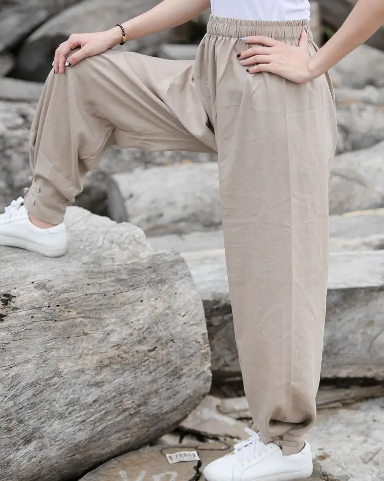 Брюки шаровары унисекс хлопковые и льняные для занятий единоборством кунг фу