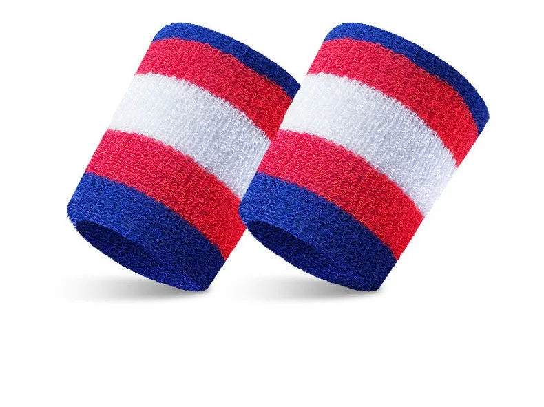 blue red white 2 шт., 8*8 см, полосатая повязка на запястье, спортивный браслет, мужской свитер, баскетбольный, Теннисный, защита на запястье, поддержка, защита для спортзала - Цвет: blue red white