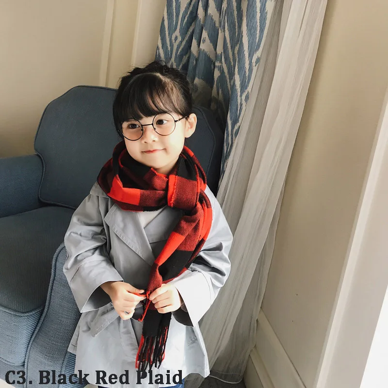 C3 Black Red Plaid Качественный шарф из пашмины для девочек и мальчиков; сезон осень-зима; теплые детские удобные шарфы; бандана - Цвет: C3 Black Red Plaid
