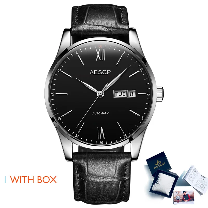 White black Box AESOP ультра тонкие деловые часы Мужские Роскошные автоматические механические наручные часы кожаные часы мужские часы Relogio Masculino - Цвет: White black Box