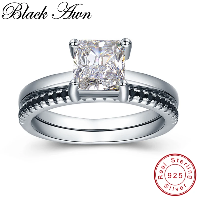 Комплект женских колец из серебра 2 5 пробы с черным камнем 925 г|set rings|set rings for womenset