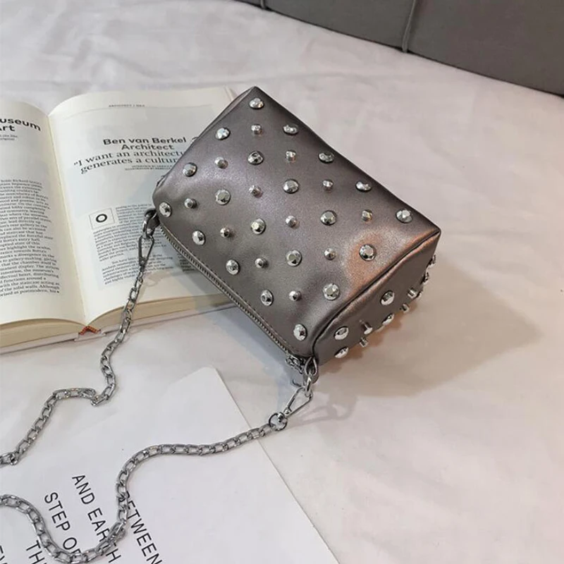 Yogodlns Bags For Women New Fashion Rivet PU Leather Women Bag Diamonds Shoulder Messenger Bag Chains Small Flap Crossbody Bag