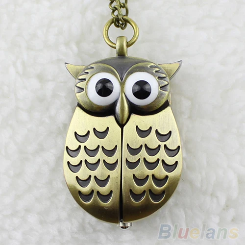 

Vintage Bronze Retro Slide Smart Owl Pocket Pendant Long Necklace Watch