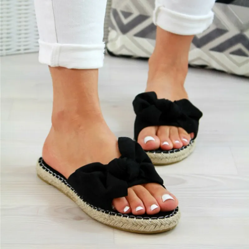 Women Sandals Torridity Woman Cute Bow Slippers Hemp Open Toe Casual Shoes Ladies Outdoor Beach Flops Female