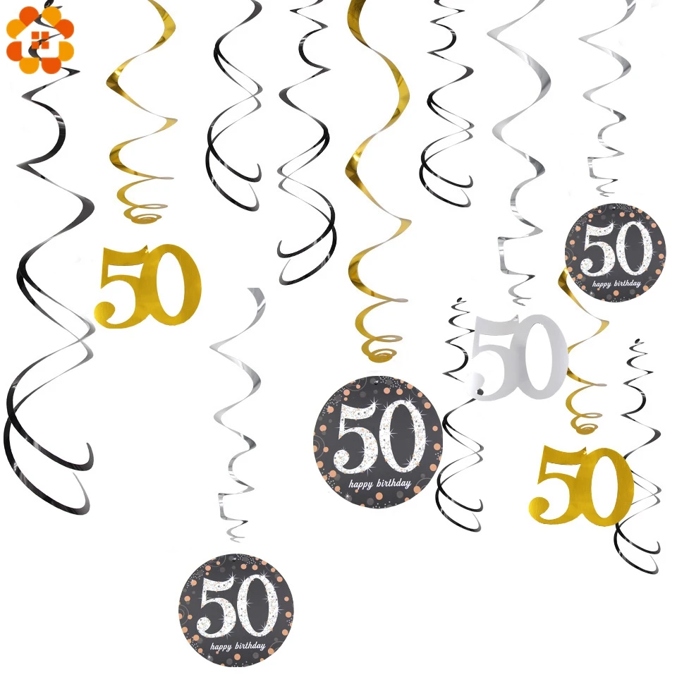 12PCS/Set Happy 18/30/40/50/60 Birthday Party Ceiling Hanging Swirl DIY Metallic Pendant Adult Decoration | Дом и сад