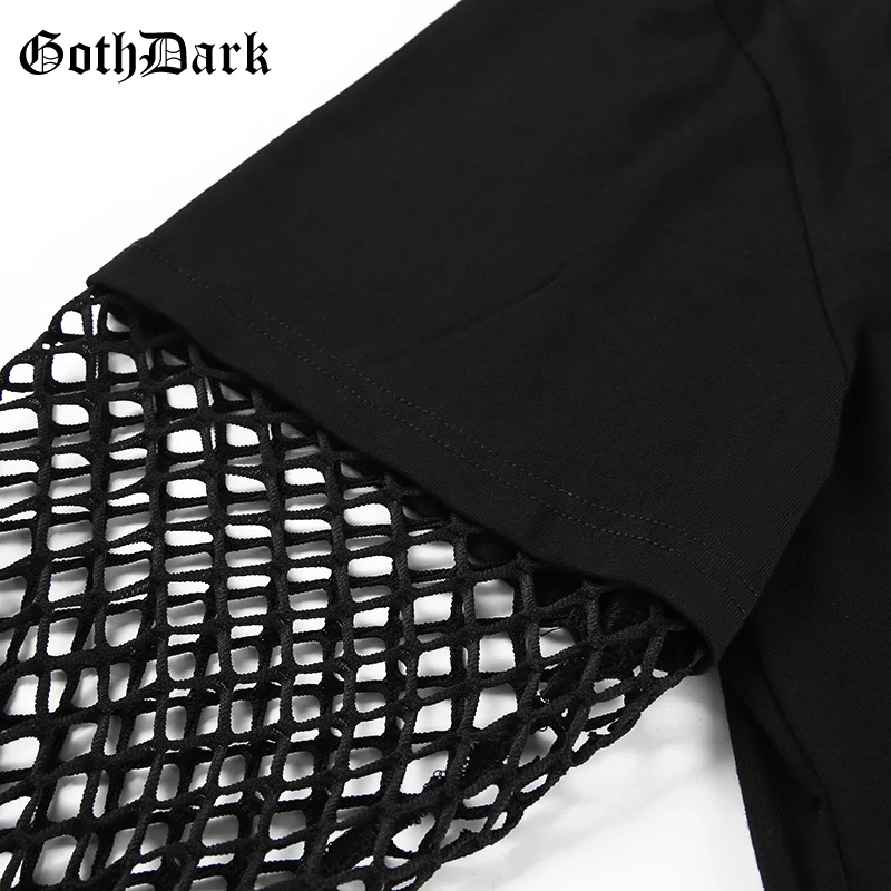 Женская толстовка Goth Dark, модный топ с открытым животом и рукавами в крупную сетку, черная повседневная свободная кофта с капюшоном