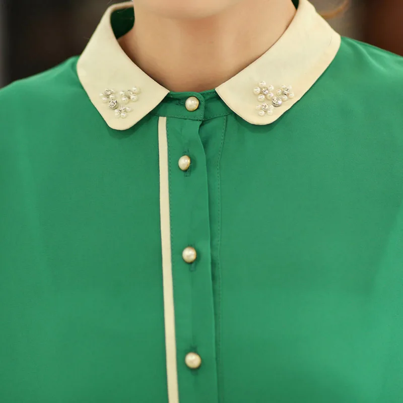 Новый 2015 осенью мода женщины твердые блузки горячая распродажа с длинным рукавом