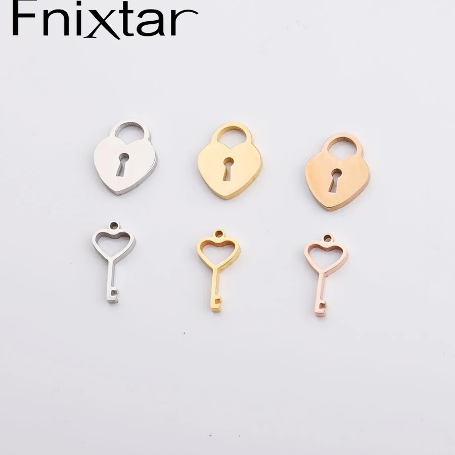 Fnixtar, зеркальная полировка, нержавеющая сталь, 9*12 мм, любовь, сердце, замок, подвеска, брелок, 6,5*13 мм, DIY Neckalce, 20 шт./лот