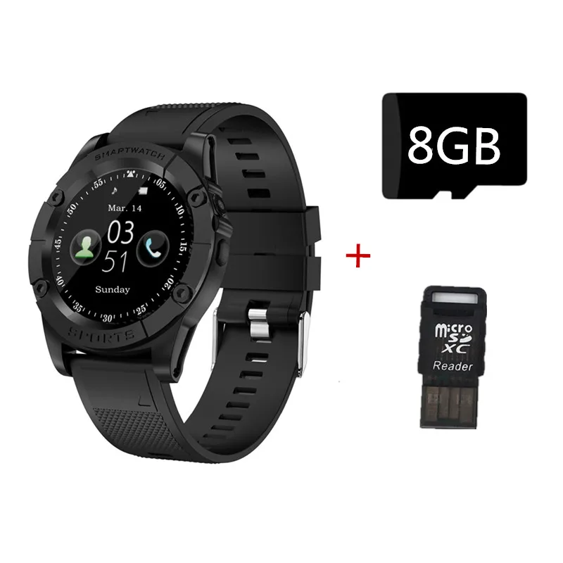 Black 8GB Смарт-часы-телефон для мужчин с поддержкой sim-карты TF, шагомер, HD камера, круглые Bluetooth умные часы, фитнес-трекер для телефона Android IOS - Цвет: Black 8GB