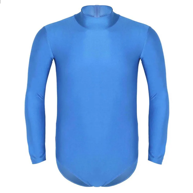 Light Blue Мужской цельный костюм с длинным рукавом со стоячим воротником, Ультра мягкий стрейчевый однотонный костюм для косплея, трико, комбинезон для ночного клуба - Цвет: Light Blue
