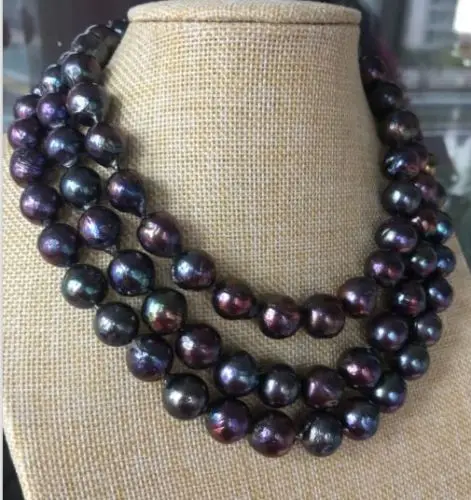 

new single strand 10-11mm tahitian baroque black pearl necklace 36inch free shipping
