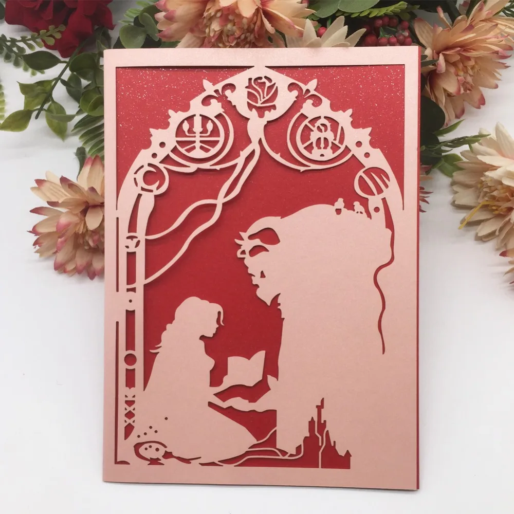 

40pcs/lot Luxury Beast and Beauty Pearl card Wedding Invitation Birthday Party Bless Greeting Anniversary Valentine Day Card