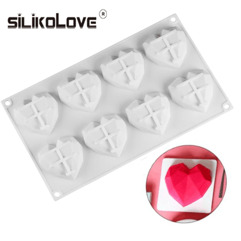 SILIKOLOVE 8 полости 3D Мини Любовь Сердце в форме алмаза силиконовые формы для украшения торта формы мыла FDA/CIQ экологически чистые