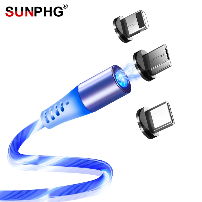 SUNPHG поток световой Магнитный кабель светодиодный светильник Micro USB шнур Тип C кабель зарядного устройства для iPhone samsung мобильный телефон зарядный провод