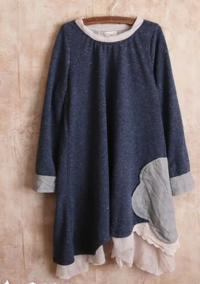 Женское вязаное крючком платье с длинным рукавом и асимметричной вышивкой |