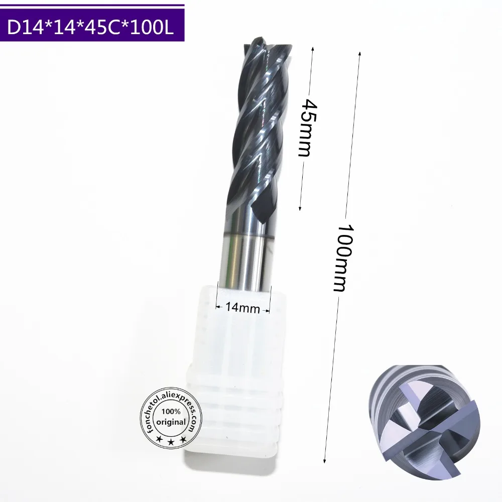 D14 * d14 45C 100l 1 шт CNC твердосплавный фреза HRC50 4 флейты спиральная концевая Tialn