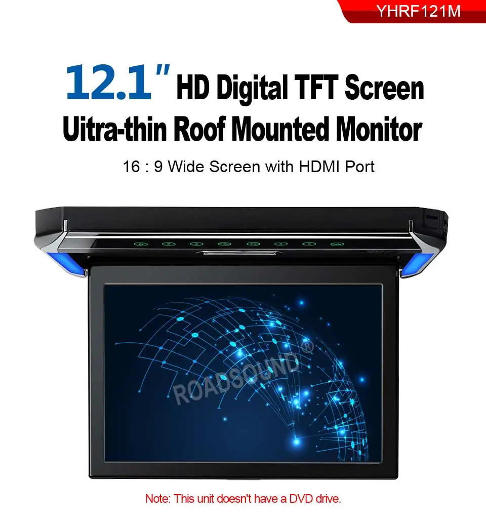 12," высокое разрешение 1080P видео цифровой TFT монитор широкий экран ультра-тонкий потолочный монитор HDMI YHRF121M