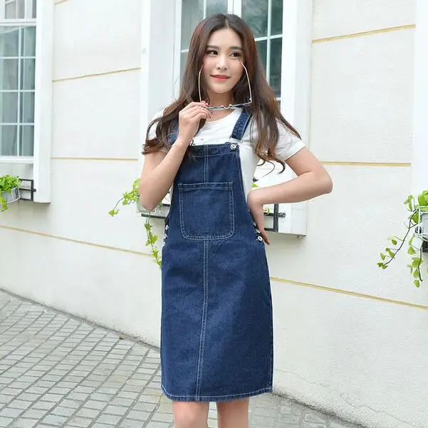 Джинсовый комбинезон для девочек свободный Однотонный сарафан из денима с