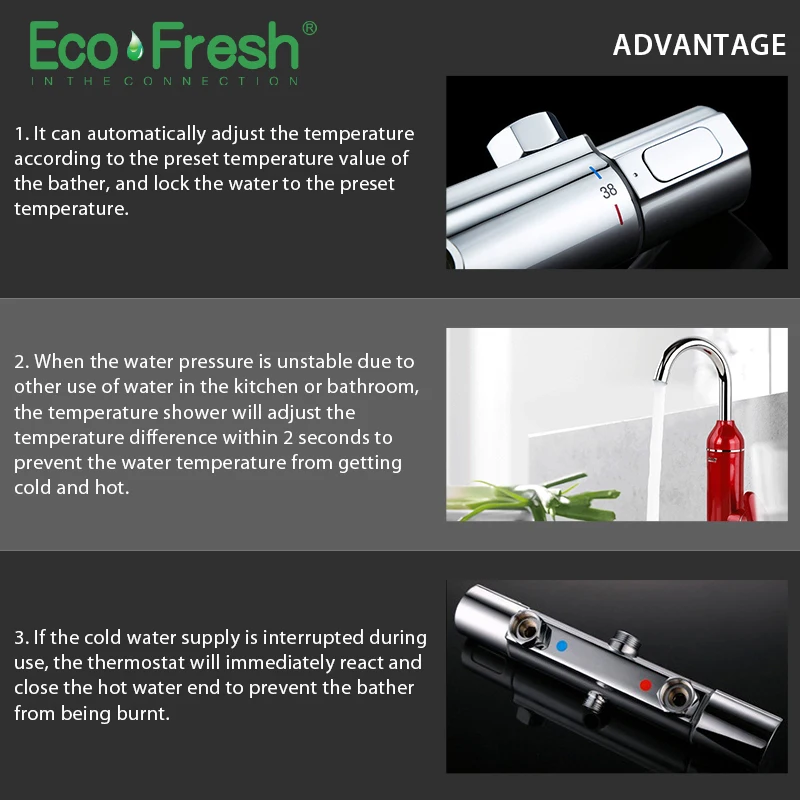

Ecofreh Shower System bathroom shower thermostat faucet tap waterfall wall mount thermostatic shower mixer with shower faucets