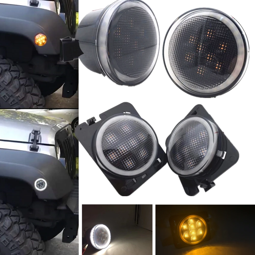 Для 07 18 Jeep Wrangler JK полностью белый ореол светодиодный передние указатели поворота