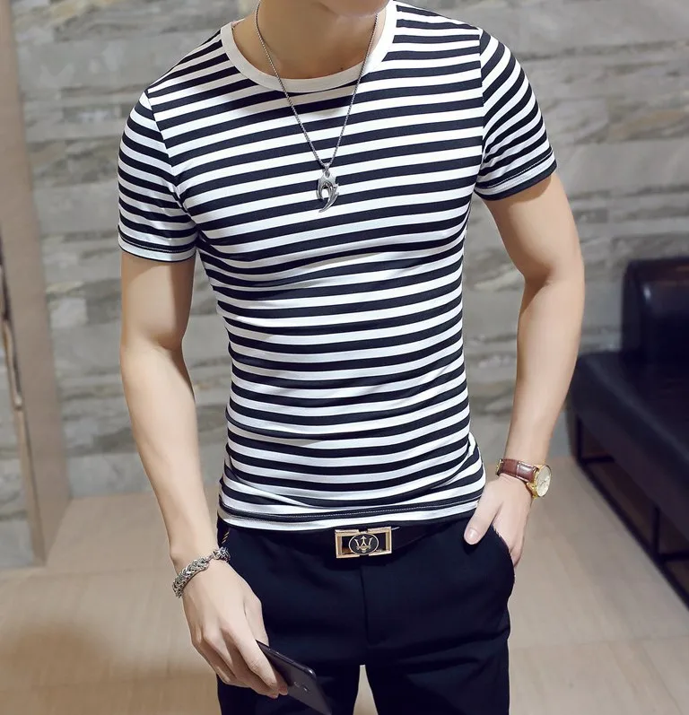 Мужская футболка Летняя с коротким рукавом мужская простая полосатая