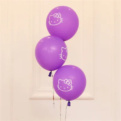 Фиолетовый 10 шт. 12 дюймов воздушный шар Hello Kitty надувные Мультяшные розовые белые латексные напечатанные шары с днем рождения украшения - Цвет: Фиолетовый