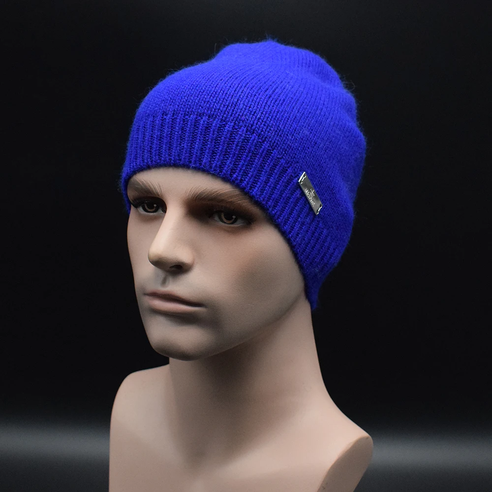 Высококачественная однотонная мужская шерстяная шапка зимняя теплая вязаная